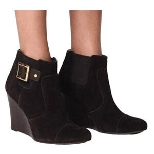 TORY BURCH Adrienne Black Suede Wedge-Heeled Pull-On Booties Size 8​​